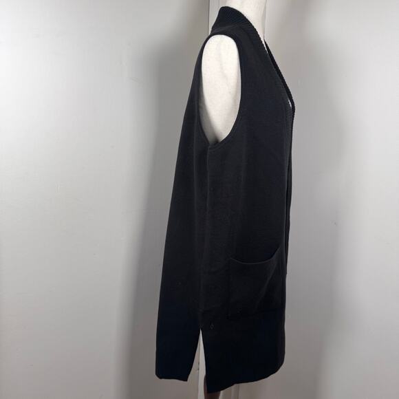 Chico’s 2/L Black Sweater Vest Pockets Knit Basic Whimsigoth Resort Minimalist - Picture 2 of 8